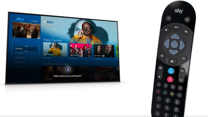 An image of a sky remote and tv